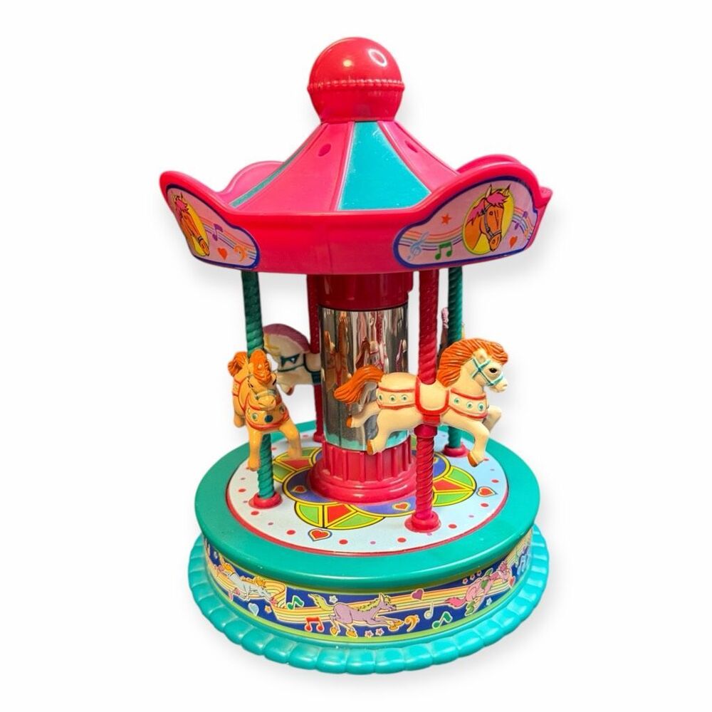 VINTAGE REDBOX Children’s Pink Teal Carousel Musical Toy